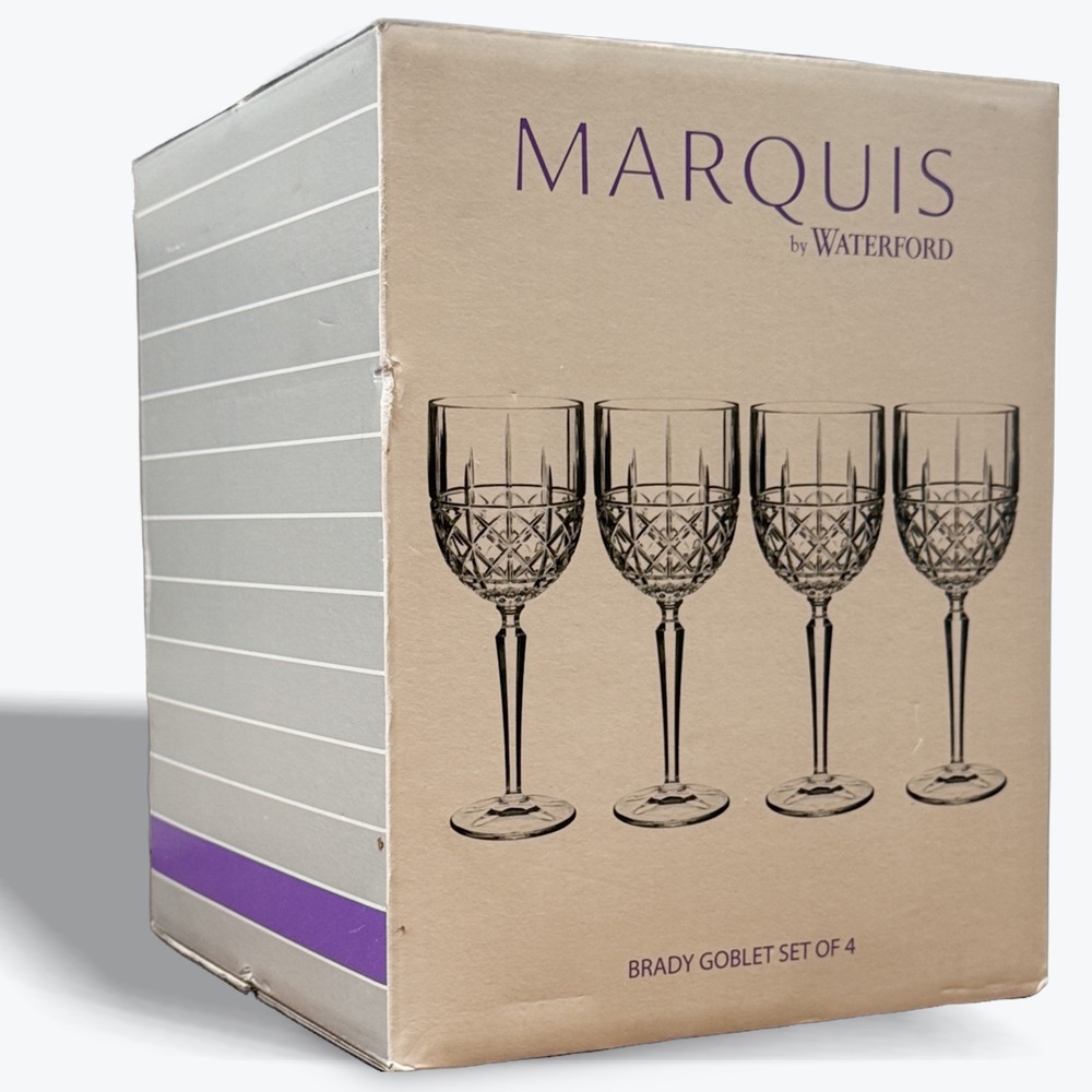 Marquis by Waterford Brady Goblet Set of 4 Crystal Wine Water Glasses 40017072
